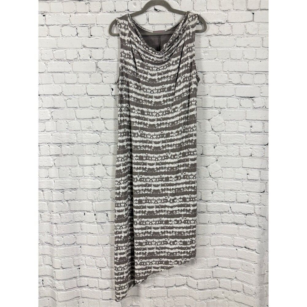Fresh Produce Draped Asymmetric Tank Dress Womens Large L Gray White Ikat Print